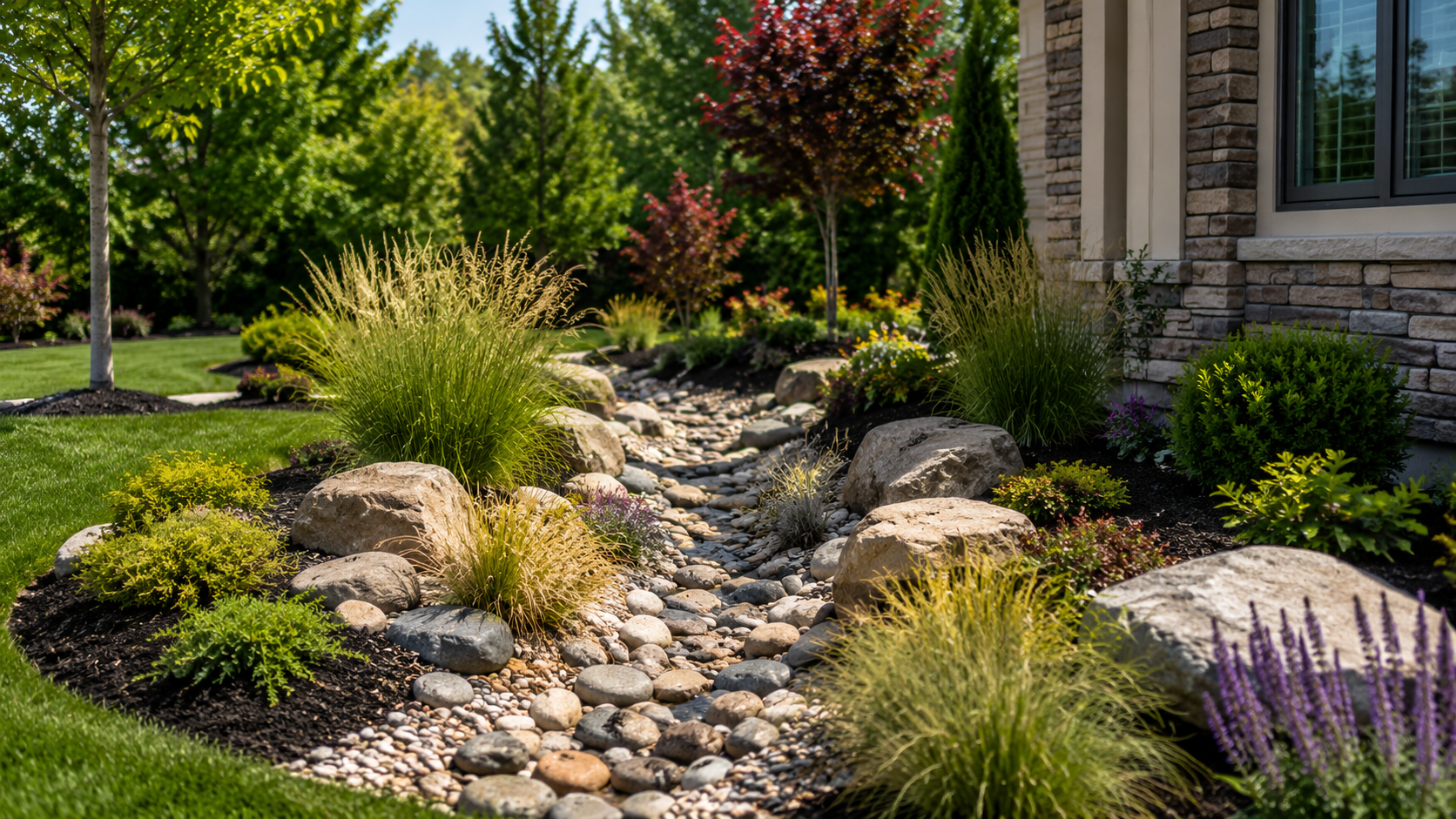 Dry creek drainage detail integrated into a desert landscape